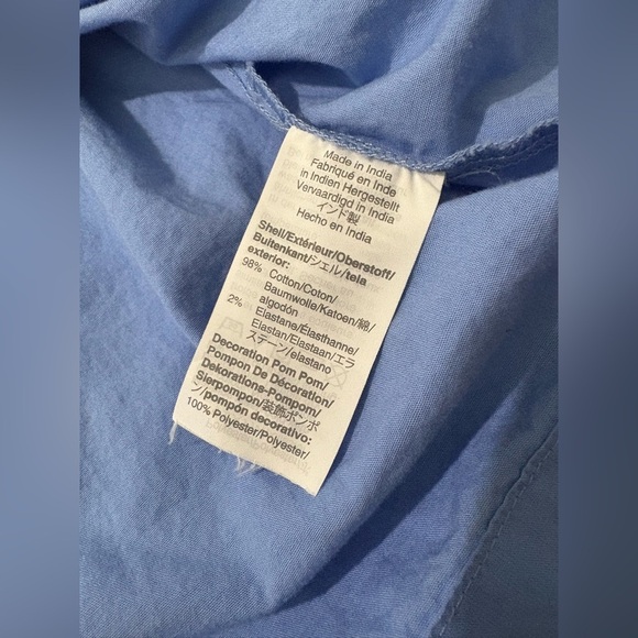 J. Crew square neck Pom Pom sleeve blue top size 10 - Picture 5 of 9